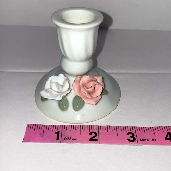 Vintage Porcelain Small Candle Stick Holders With Hand Painted Rose Design - Picture 10 of 12
